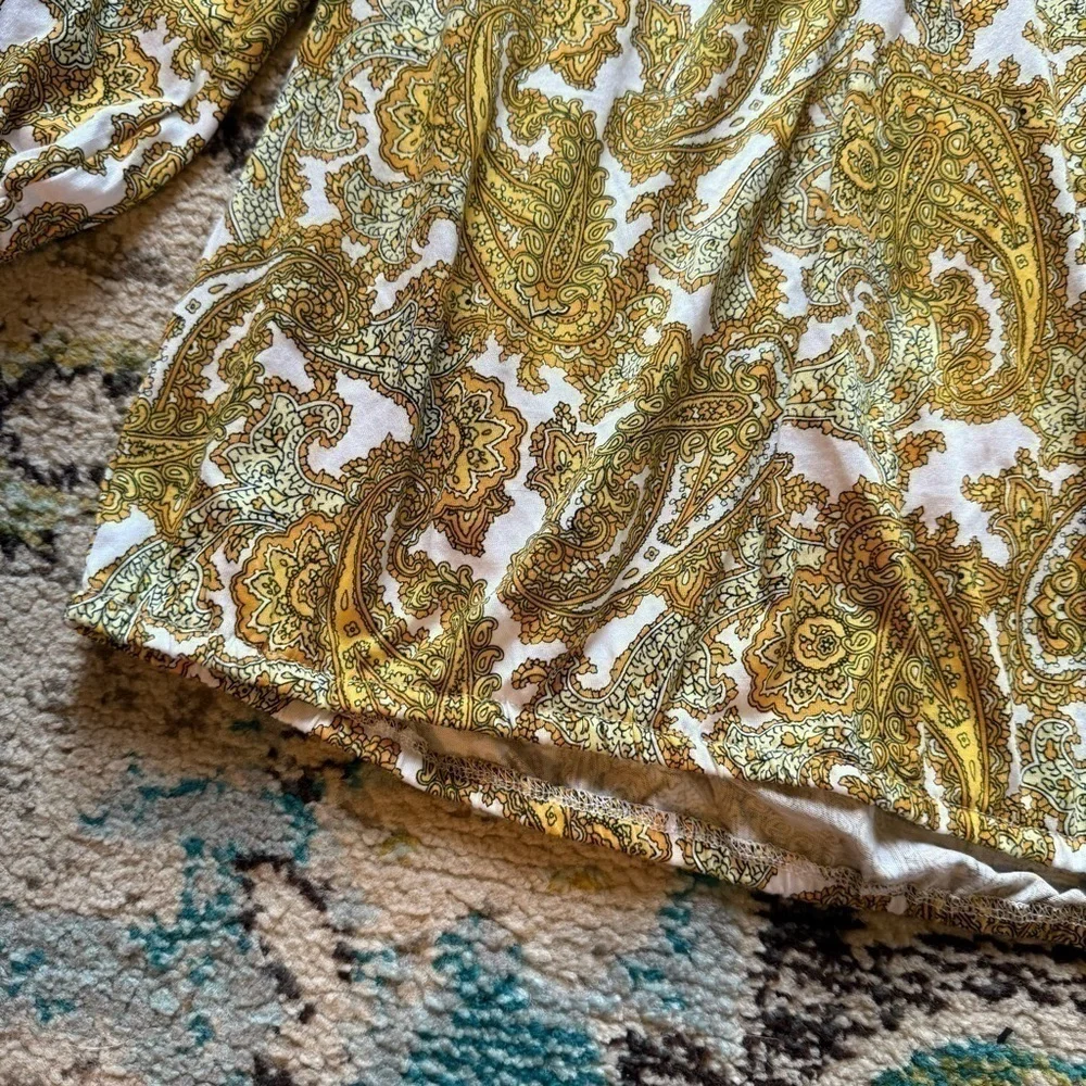 Michael Kors Paisley Boho Peasant Blouse Green Gold 3/4 Sleeve Top Small